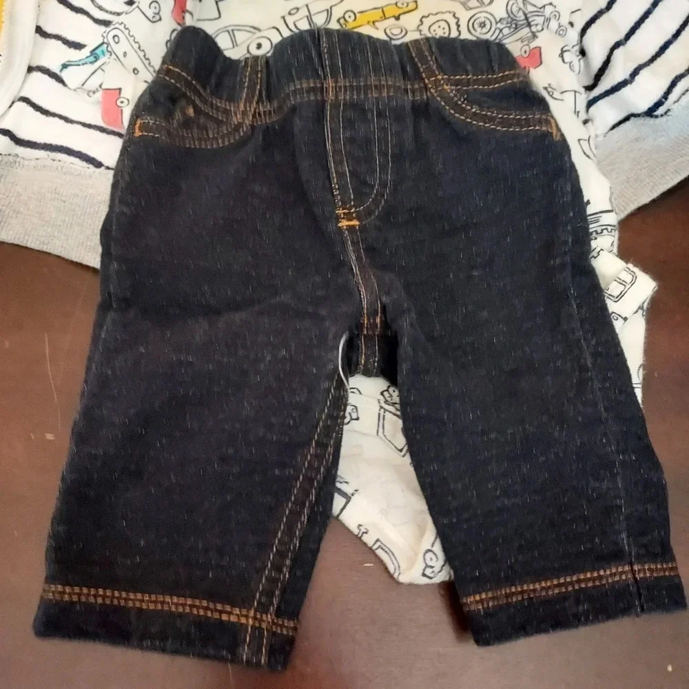 Carter's Baby Boy Dump Truck Hoodie, Printed Bodysuit & Jeggings Set in Size 3M